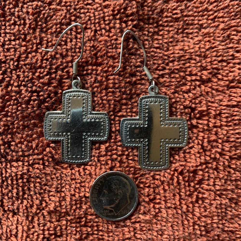 Sterling Silver Cross Dangle Earrings